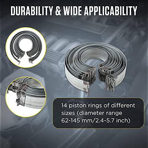 Car Engine Piston Ring Compressor Kit, Piston Ring Compression Tool With Ring Pliers & 14 Piston Rings(62-145Mm),Pliers Set For Trucks And Cars #TOP3