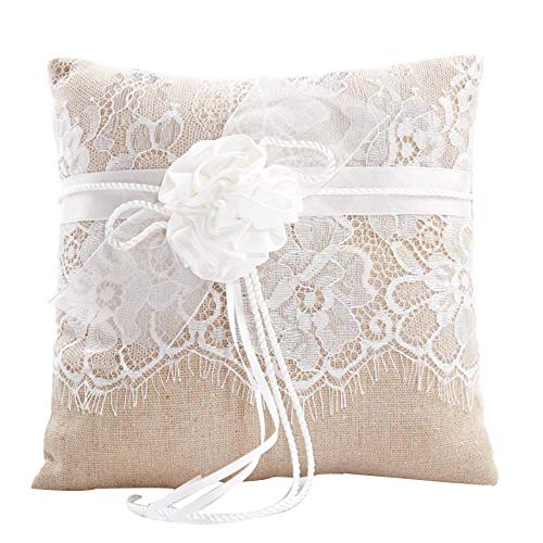 Awtlife Almohada de encaje para anillo de boda, almohada portador de anillo de flores, 20,3 cm para ceremonia de boda