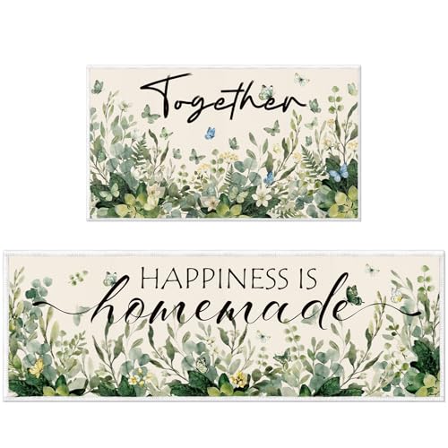 InIsaJace Sage Green Kitchen Rugs Set of 2, Happiness is