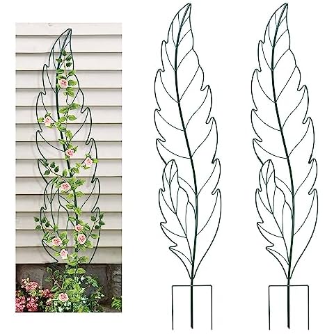 Metal Garden Trellis Plant Support Trellis for Climbing Vines Floral Vegetables Metal Trellis -Green Leaf Trellis Garden Decor Set of 2（Green） Cover