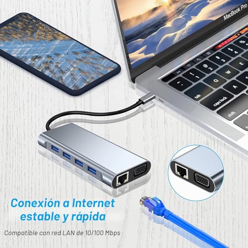 HUB USB C 11 en 1 con lector de tarjetas TF y tres puertos USB 3.0 estables 4