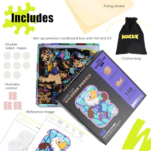 Image of FIFA World Cup 2026 Wooden Puzzles for Kids & Adults,USA masco temblem150 Pieces, Unique Shape Jigsaw Puzzle, 5MM Thick, Officially Licensed Product