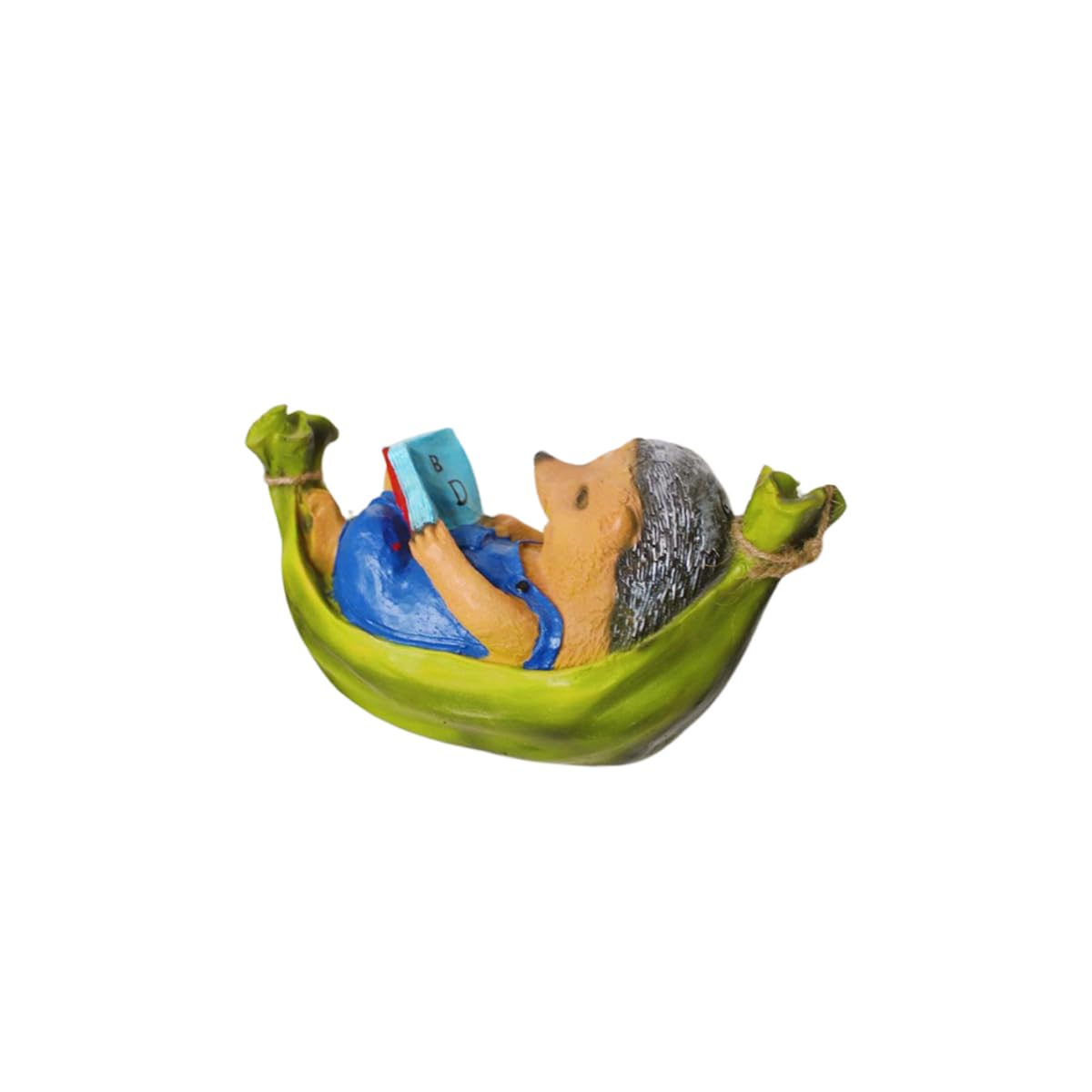 Wonderland Multicolor Resin Hedgehog Hammock Reading Book Hanging Décor (Gifting, Home Decor, Kids Room Decor, 0.8kg, 11.1"L x 5.2"W x 6.5"H, 17.3" Rope H, Max 800g) 1