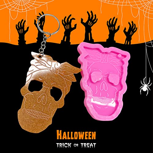 Shiny Glossy Skull Face Silicone Mold Keychain Polymer Clay Mold Necklace Epoxy Resin Jewellery Silicone Mold Resin Crafting Molds Halloween Keychains Mold #TOP3