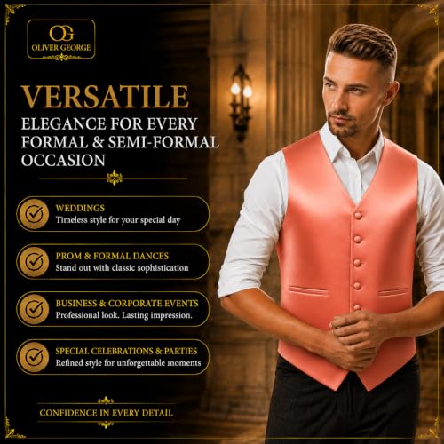 Image of Oliver George 4pc Men's Solid Formal Suit Waistcoat Tuxedo Dress Vest Necktie Bowtie Handkerchief Set for Suit or Tuxedo