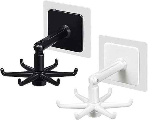 365Home Ganchos colgantes para utensilios de cocina, colgador de pared, giratorio de 360 grados, gancho plegable autoadhesivo, estante para