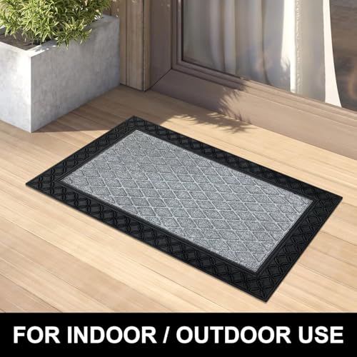 Image of Luxe Home Door Mats for Home mat Solid Grey Rectangular, Waterproof, Low Profile All-Purpose Entrance Rug with Anti-Slip Rubber Backing for Indoor and Outdoor Use (45cm x 75cm, Pc 1)