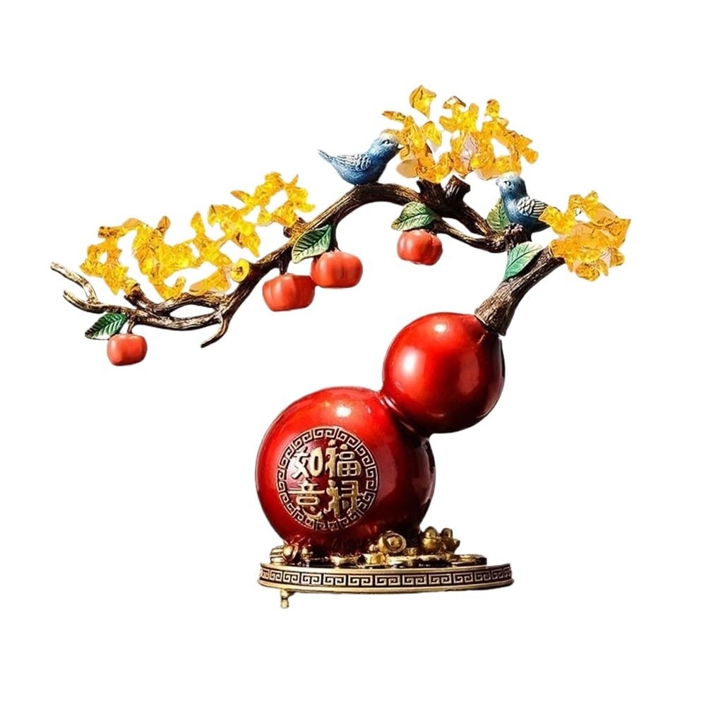 Home Decor Yellow Crystal Money Fortune Tree, Attracting Wealth Ornaments, Living Room Desk Feng Shui Gourd Decoration Bonsai