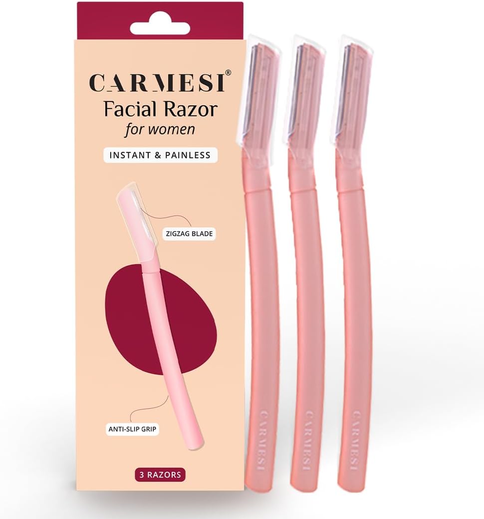 Carmesi Facial Razor for Women | Painless & Precision Face Hair Removal | for Peach Fuzz, Eyebrow, Chin & Upper Lip | Gentle Exfoliation & Smoother Skin | (3 Count)