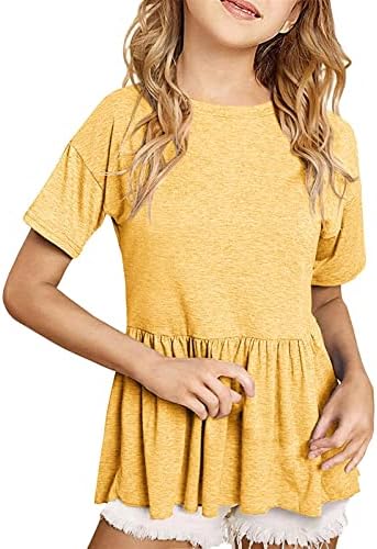 Ebifin Girls Short Sleeve Tops Casual Crewneck T Shirts Kids Peplum Babydoll Tunic Tees Blouses Size 4-15 Years