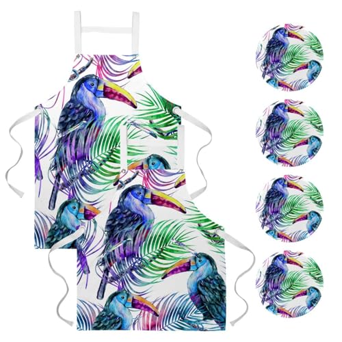 Tablier de cuisine anti-taches à motif feuilles de palmier pour le travail