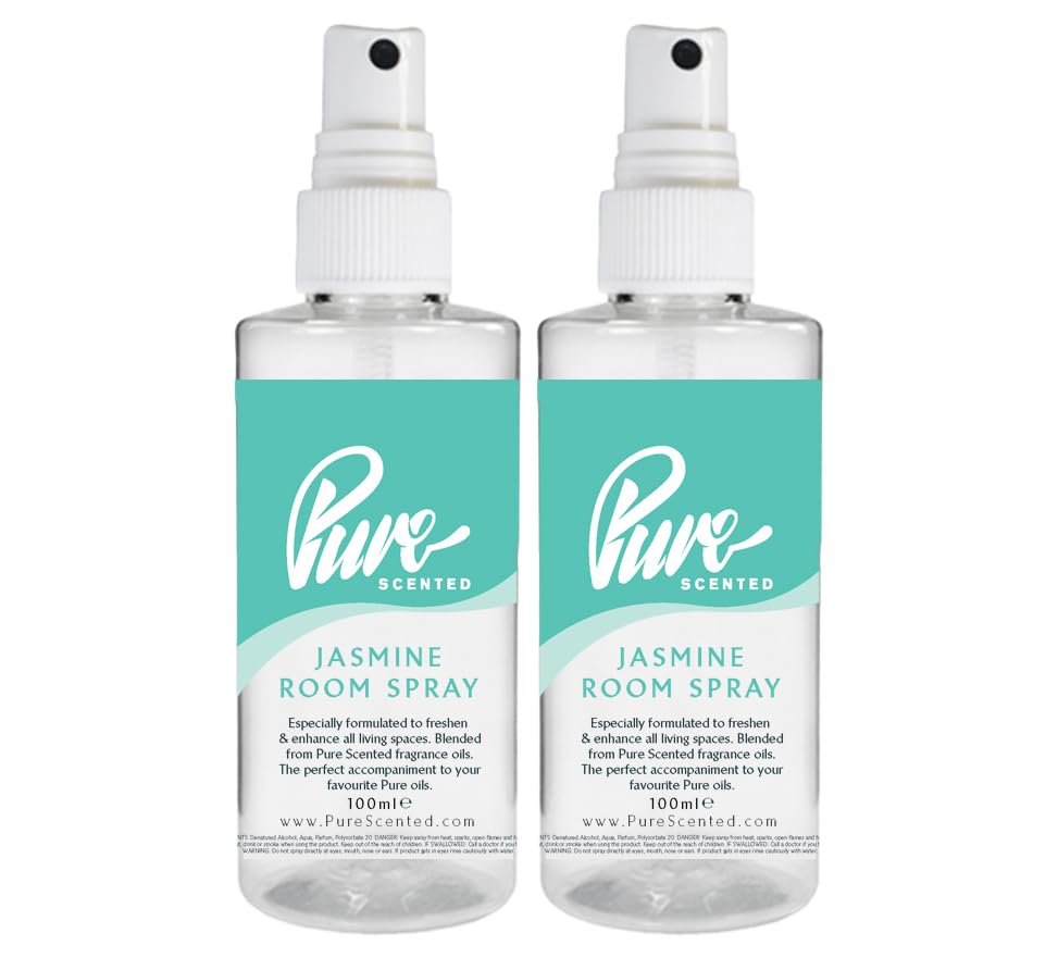 "Pure Scented 200ml Room & Fabric Sprays 2 x 100ml Suitable For Home, Car, Caravan, Work, Gym Bags, Odour Eliminators (2 x 100ml, Jasmine)"