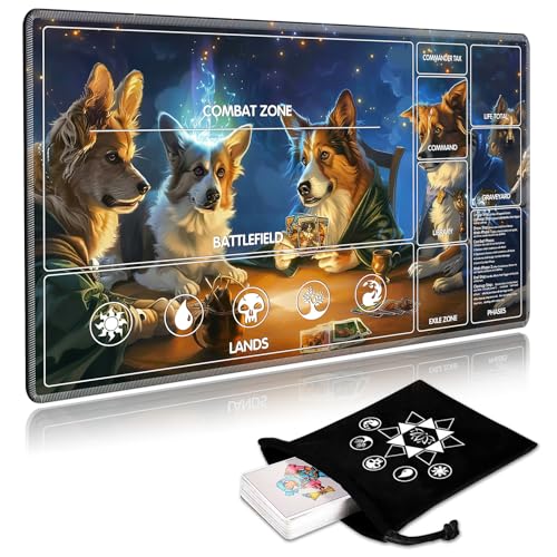 Image of for MTG Playmat with Card Storage Bag,Non-Slip Rubber Base & Smooth Surface 27.6x15.7in,Beginner-Friendly Magic Mat for Commander Deck,Dogs Playing Poker-1