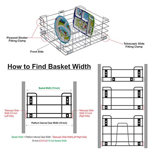 Image of SmartSlide Stainless Steel Plate /Thali Basket for Modular Kitchen Drawer | 15 x 22 x 8 Inch Kitchen Rack | Plate Holder & Utensil Organizer