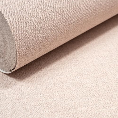 Image of SOPHIE LAURENCE Plain Pale Pink Wallpaper Linen Effect Textured Free Match Paste The Wall Non-Woven Vinyl Lounge Kitchen Hallway Bedroom Full Roll 10m x 0.53m