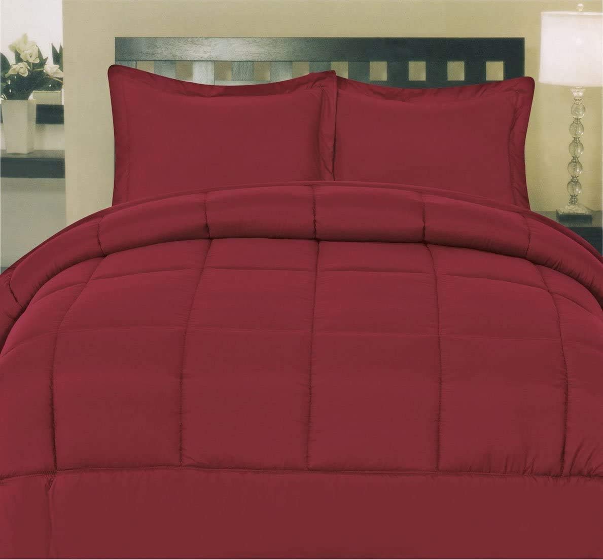 Goose Down Comforter 100% Egyptian Cotton 300 GSM Fill Power Insert King Comforter 600 TC- Comforter with Corner Tabs for All Seasons,90''x106'' Inches-Burgundy