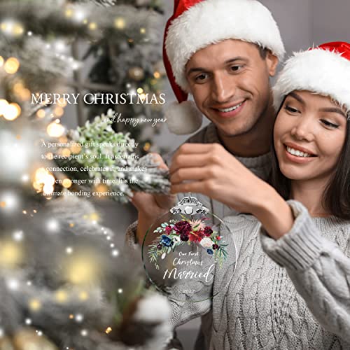 Our First Christmas Married Ornament Bridal Shower Gifts Clear Glass Gift For The Couple Wedding Gift (Red With Blue Married Ornament Glass) #TOP3