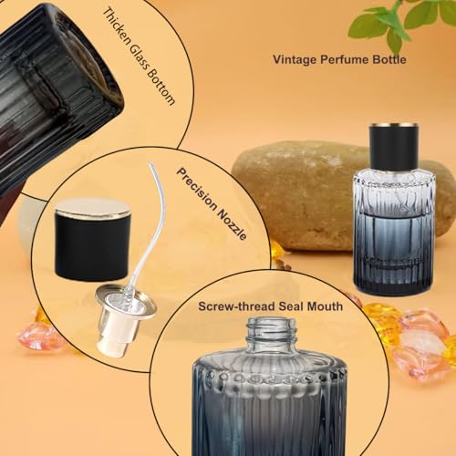 6 Pcs Travel Perfume Bottles Set,30ml Gradient Color Refillable Portable Glass Atomizers with Funnel and Dropper, Fine Mist Spray for Women Men Dispenser Fragrance Container Set (Black)3