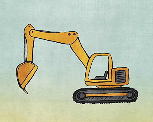 Artdash Brand Decorative Bedroom Art Prints (Dr192): Heavy Equipment ~ Kids Construction On Whispy Blue (8" By 10" (Set Of 4)) #TOP4