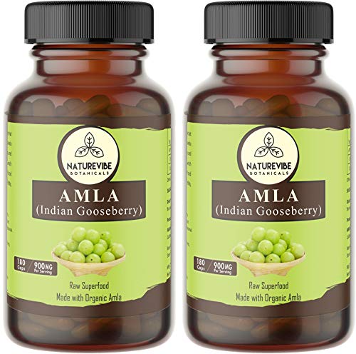 Naturevibe Botanicals Amlaki Capsules, 100% Organic Amla Berry Powder, 900mg Per Serving | 360 Veg Amla Capsules | Gluten Free