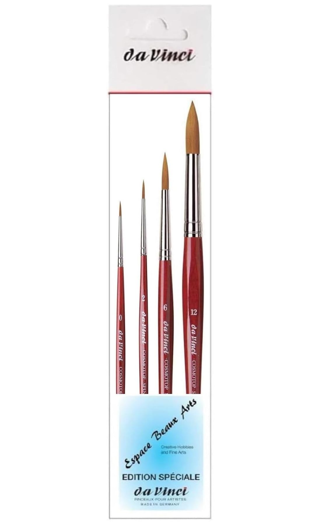 Da Vinci Series 5580 cosmotop - Set di 4 pennelli per acquerelli sintetici, n. 0, 2, 6, 12 Made in Germany