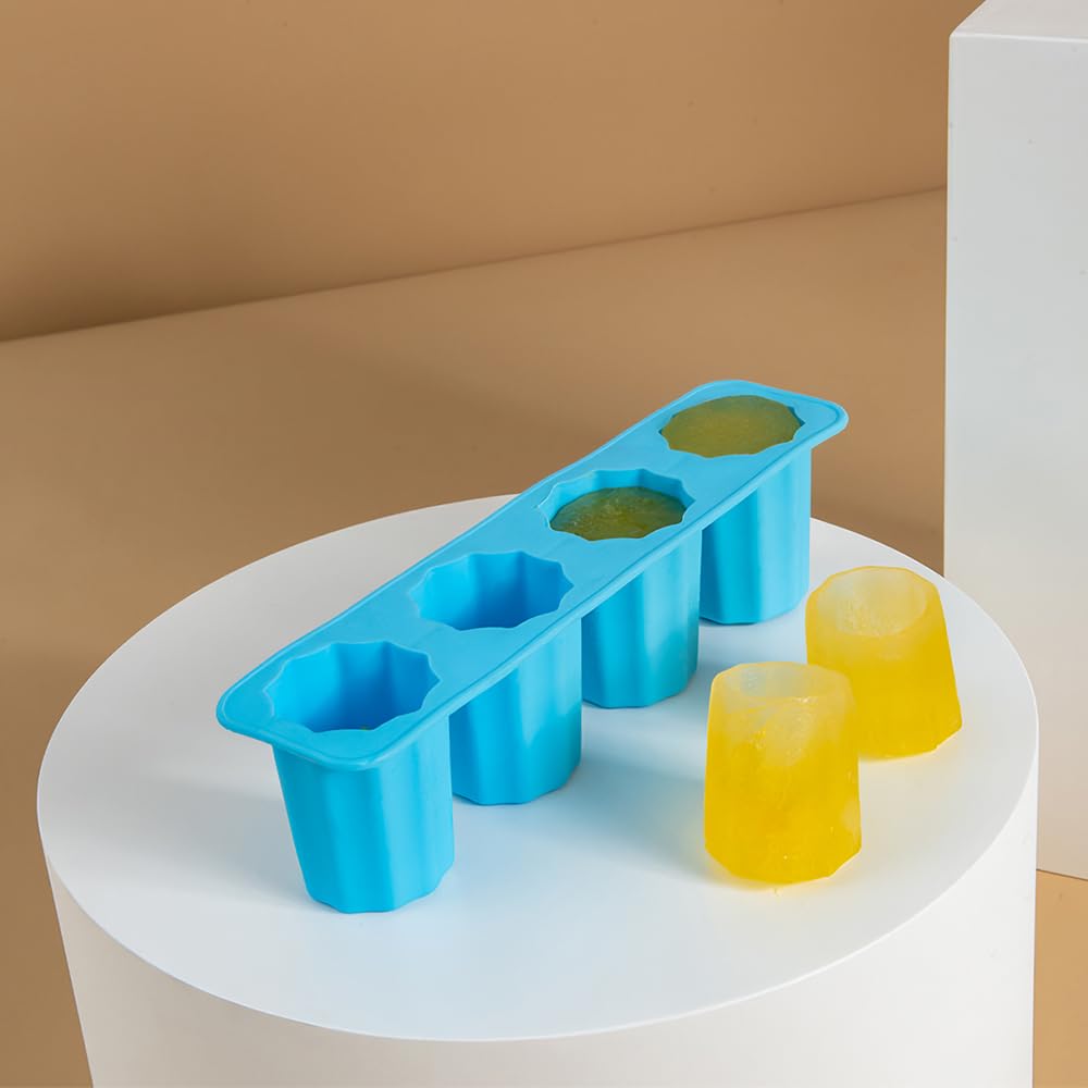 Moule à glaçons en silicone à 4 cavités pour glaçons cylindriques réutilisables, idéal pour whisky, cocktails, café, facile à utiliser et à nettoyer, matériau sans BPA