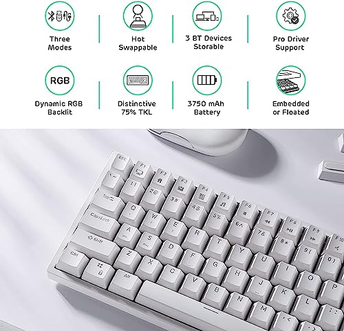 Image of RK ROYAL KLUDGE RK84 Mechanical Keyboard, Triple Mode BT5.0 /2.4G /USB-C Wireless Keyboard, 84 Keys Hot Swappable Gaming Keyboard with RGB Backlit w /High-Capacity Battery, White, Red Switch