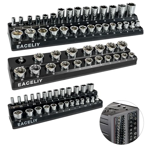 Image of EACELIY Magnetic Socket Organizer Set,Metric Socket Holder Kit, Socket Trays,holds 75 Deep and Shallow 3 /8 inch Sockets(sockets not included) 丨3Pcs 1 /2 inch, 1 /4 inch and 3 /8 inch (Black)