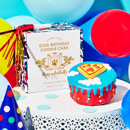 Image of Thoughtfully Pets, Superhero Dog Birthday Cookie Cake, Gourmet Mini Cake, Peanut Butter Flavored, Hand Decorated Hollow Biscuit for Any Dog Breed