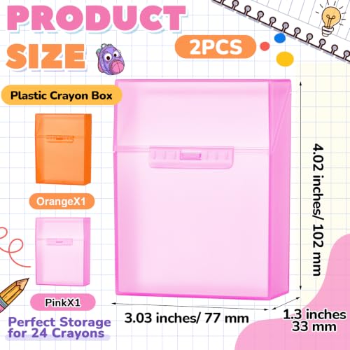 Image of Clabby 2 Pcs Clear Plastic Crayon Boxes Hold 24 Count, Pink,Orange