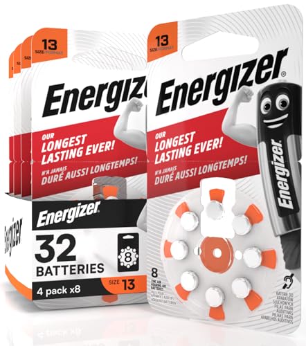 32 Batterie Acustiche Energizer per Apparecchi Acustici Auricolari Misura 13 Arancione con Tecnologia PowerSeal - 4 Blister da 8 Pile