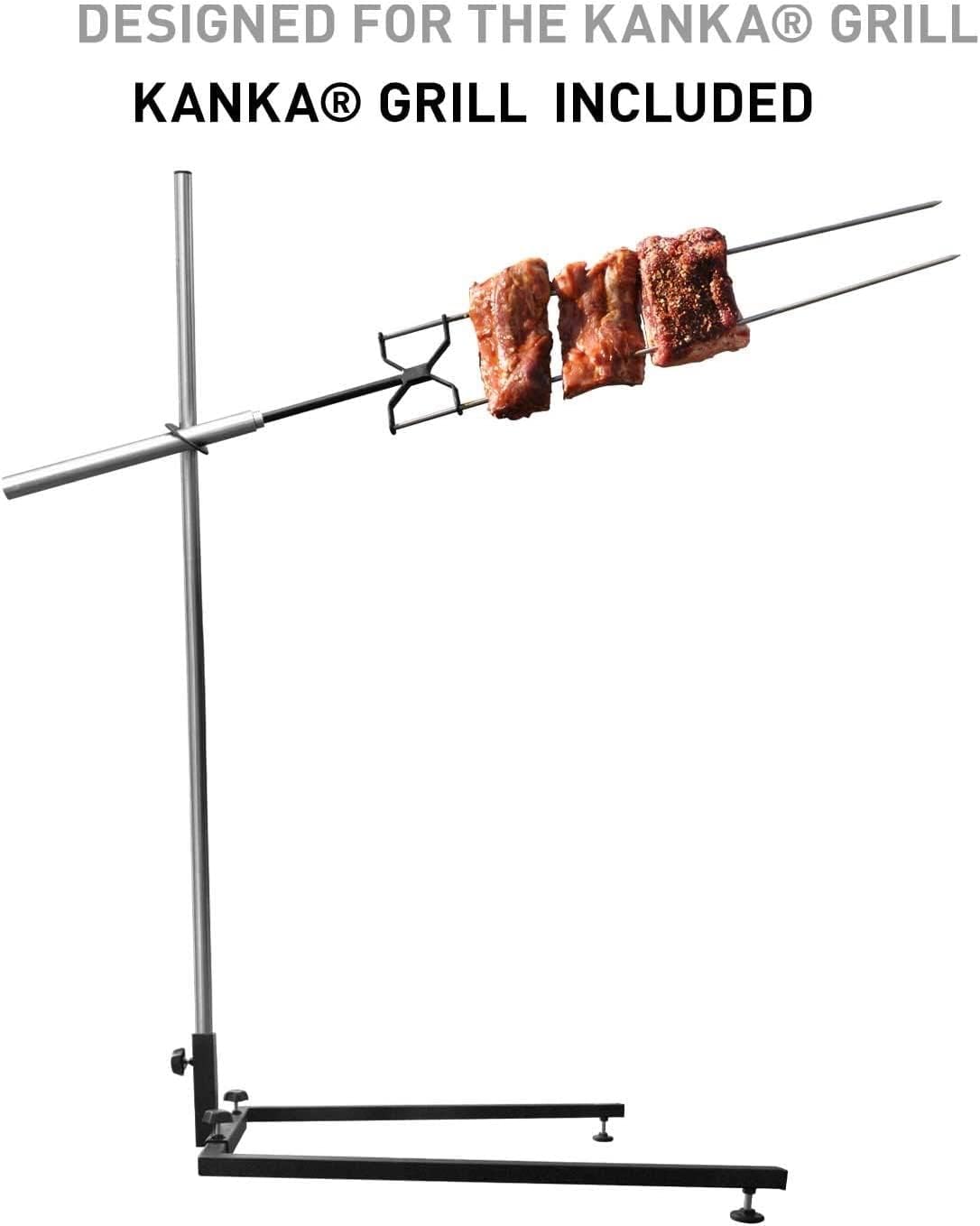 Kanka Rotisserie Grill + Kanka Hard Floor Stand - Heavy Duty Grill Rotisserie Kit for Home and Outdoors Cooking