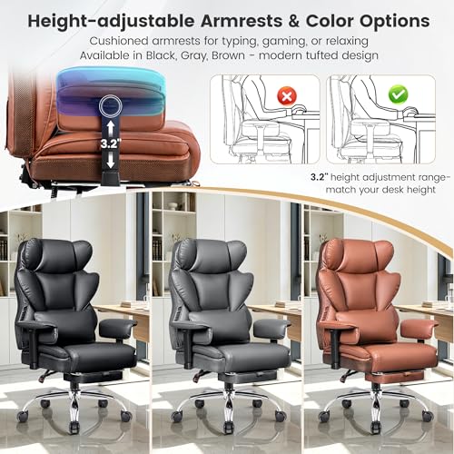 Image of Big & Tall Executive Office Chair, Ergonomic High Back Heavy Duty Computer Chair with Retractable Footrest and Wide Seat, Brown 2 Pack