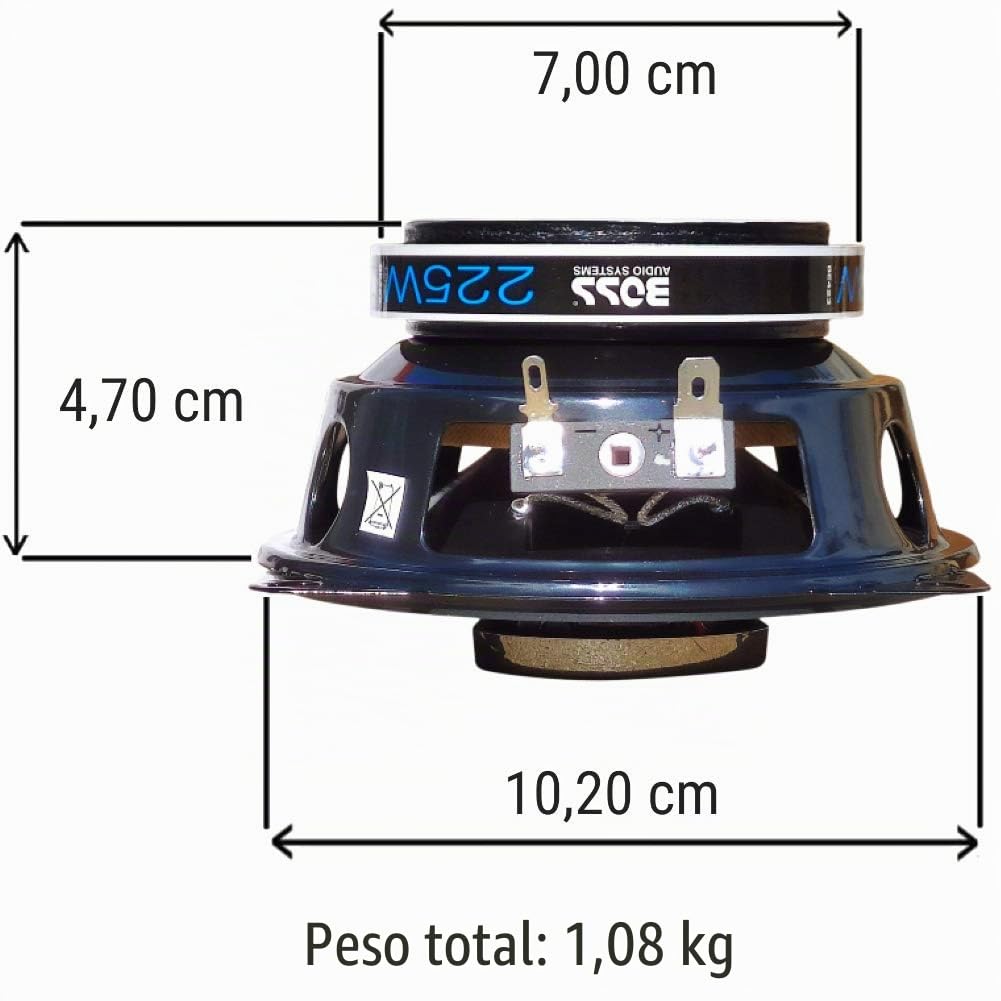 2 Altavoces Compatible con Boss Audio Systems BE423 BE 423 coaxial de 3 vías 10,00 cm 100 mm 4" de diámetro 112 vatios rms y 225 vatios máx 4 ohmios 90 db con led Azul y suspensión de Goma, por par