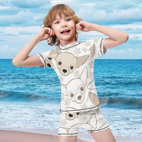 Chihuahua Dog and Paw PrintChildren's Swimsuits Boys Two Piece Suit8-10Y（130cm）2