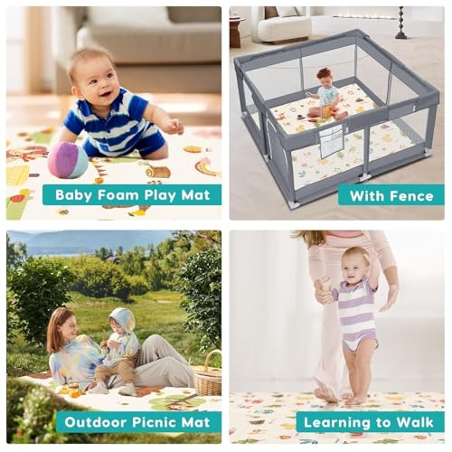 Image of Foldable Floor Mat - Baby Play Mat with Letters, Anti-Slip Crawling Mat for Babies, Thick Educational Play Mat for Toddlers, Portable Baby Activity Mat, Safe & Comfortable Crawling Surface