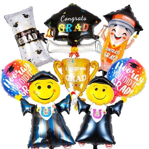 XJYXQF Graduation Balloons 2026-8PCS Large Variety Mylar Balloons Set for Graduation Party Decor Includes Cap Diploma Congrats Grad (Class of 2026) High School College Senior (Graduation Balloons)