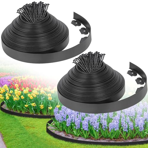 2-Inch x 100 FT Landscape Edging Border with 150 Stakes, Plastic Edging for Landscaping Garden...