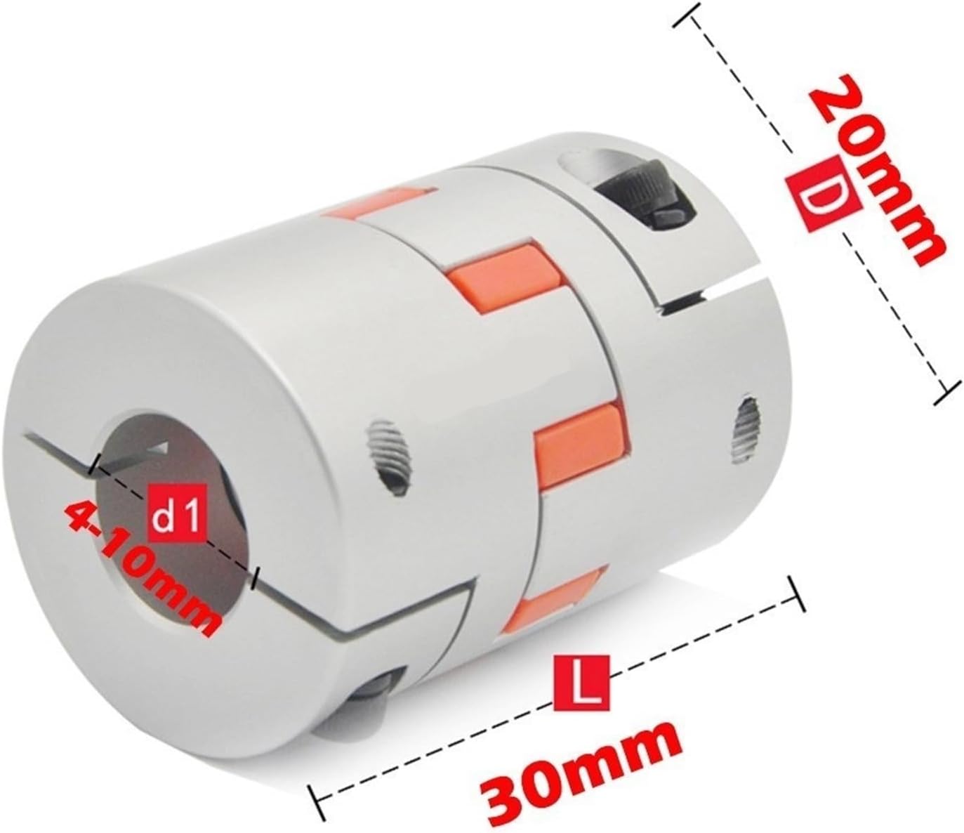 1PCS Flexible Plum clamp Coupler D20 L30 Shaft Size Jaw Shaft Coupling 4/5/6/6.35/7/8/10mm 5mm 8mm D20L30(10x10)