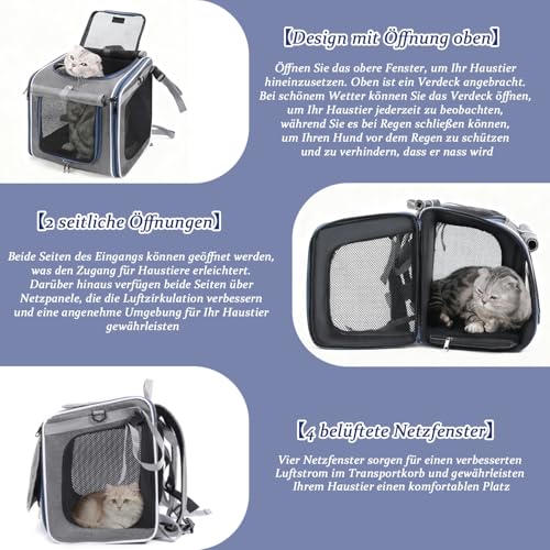 Cnwinu Hundefahrradkorb Vorne, Hundekorb Fahrrad Vorne mit 4-Offenen Türen, 4-Mesh-Fenster, Faltbarer Fahrradkörbe für Hunde, Fahrrad Hundekorb für Kleine und Mittelgroße Katzen und Hunde