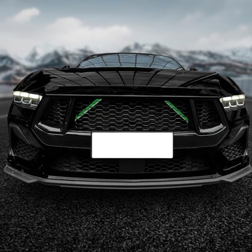 Image of KUNGKIC For 2024 2025 Mustang Grill Inserts Trims ABS V Brace Stripes Wrap Covers Exterior Car Accessories (Green)