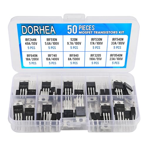 Image of 50 Pcs IRFZ44N IRF510N IRF520 IRF530N IRF540N IRF640N IRF740 IRF840 IRF3205 IRF9540 IRF Series 10 Values N-Channel Power MOSFET Transistors Assortment Kit