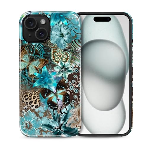 Coque iPhone 15 motif floral bleu sarcelle idéale pour le quotidien