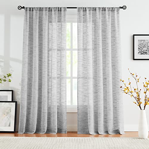 Image of Treatmentex Grey Semi Sheer Curtains for Bedroom Living Room 63inch Faux Linen Curtain Panels Light Filtering Burlap Look Window Drapes for Farmhouse Decor Rod Pocket 52 inch W 2 Panels