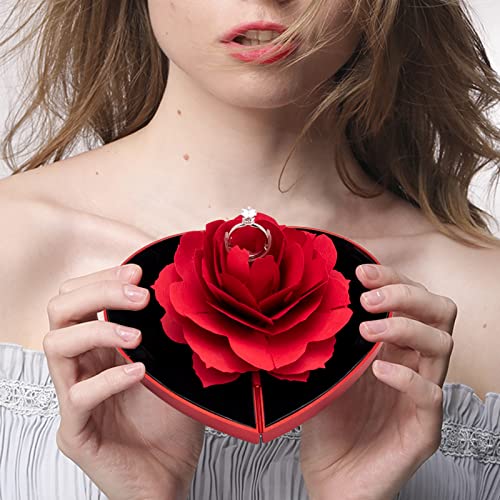 Image of wonuu Engagement Ring Box,Ring Rose Box Surprise Jewelry Storage Holder for Woman as Proposal Engagement Ring Jewelry Gift Case in Valentine's Day ect. (Heart Shaped-Pink)