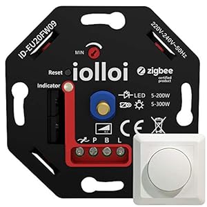 iolloi Zigbee Dimmer 5-200 W, 230 V fase-sectie draaidimmer voor dimbare led- en halogeenlampen, compatibel met Philips…