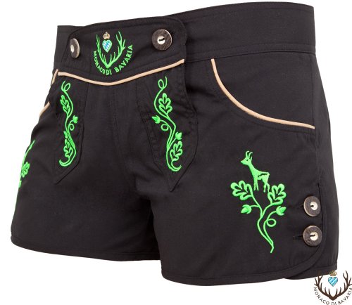 Preisvergleich Produktbild DAMEN HOTPANTS, Tracht, Lederbadehose, Freizeithose, Badelederhose (schwarz / grün, L)