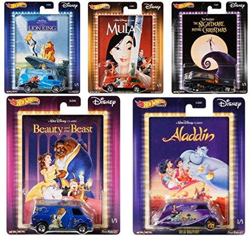 Hot Wheels 2018 Pop Culture Disney Classic Series Premium Adult Collectible Diecast Cars, Set of 5