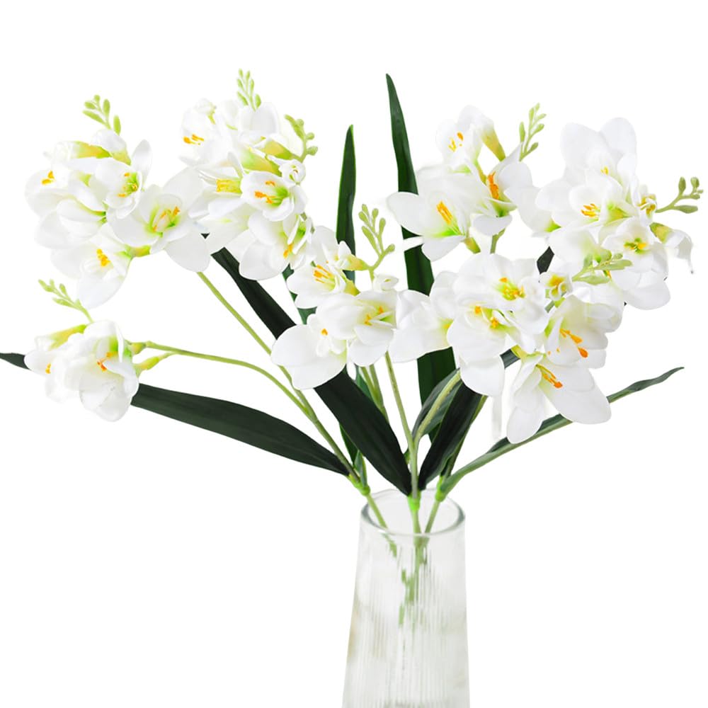 XZJMY 3Pcs Artificial Freesias Flowers,Artificial Lily for Wedding Home Party Garden Shop Office Decoration (White)