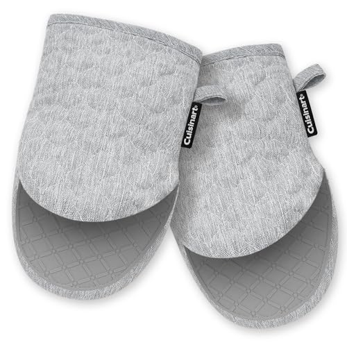 Image of Cuisinart ShieldPro Mini Silicone Oven Mitts, 2-Pack 5.5 inchx8.5 inch, 450F | Non-slip grip on hot cookware, hangs neatly by the stove, cotton lining adds comfort, ambidextrous for smaller hands